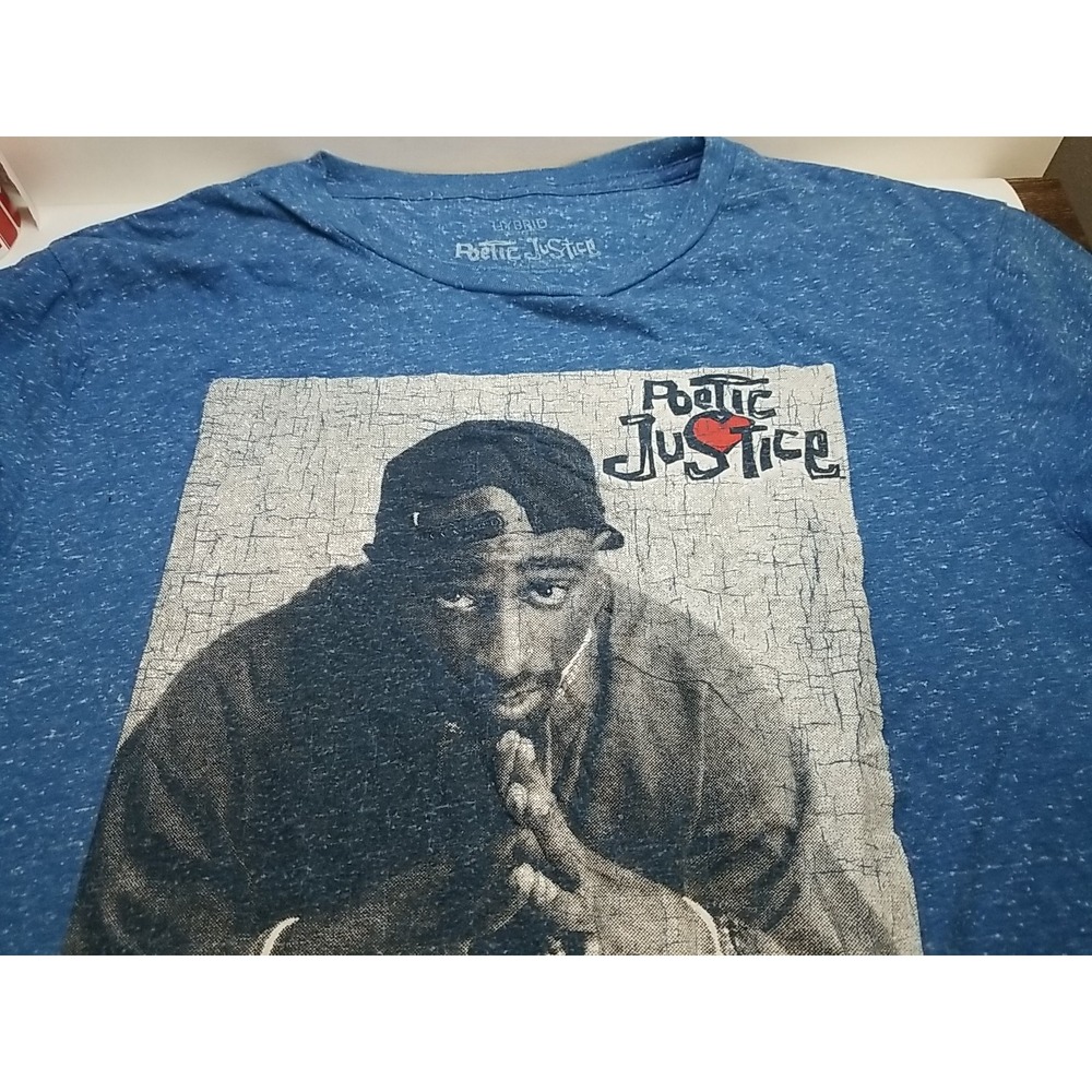 Hybrid Tupac Poetic Justice Graphic Print T-Shirt Blue XL Short Sleeve Mens